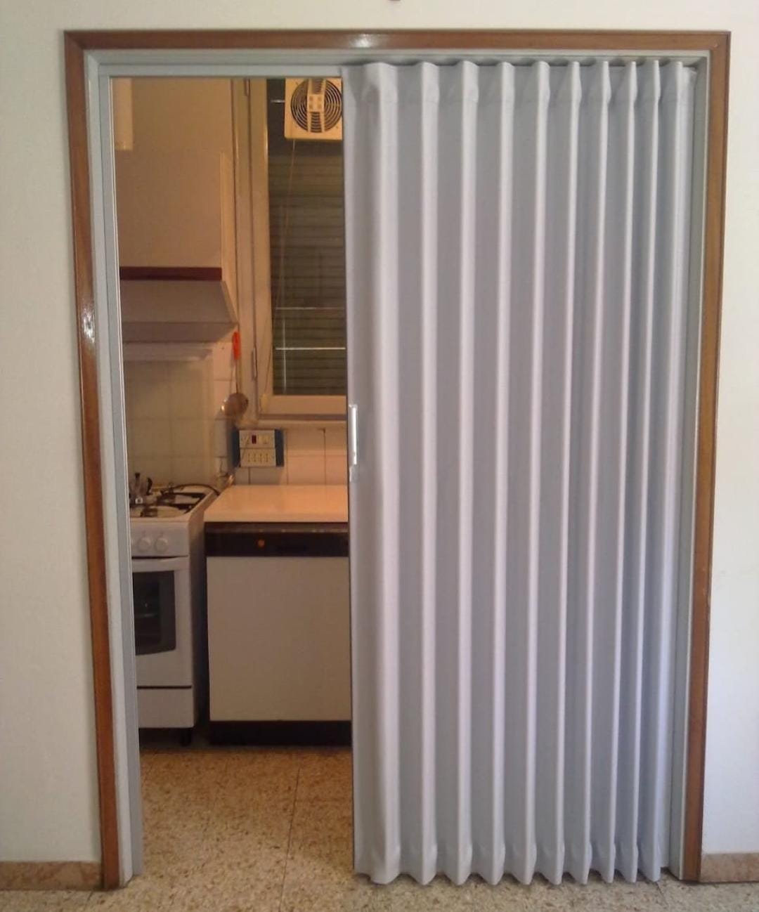 White PVC folding door for kitchen